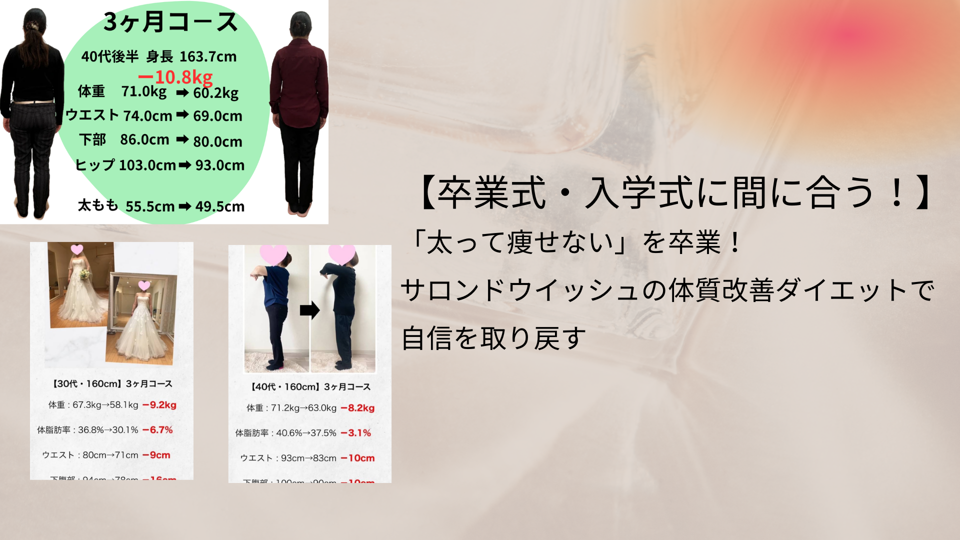 【卒業式・入学式に間に合う！】 「太って痩せない」を卒業！サロンドウイッシュの体質改善ダイエットで自信を取り戻す