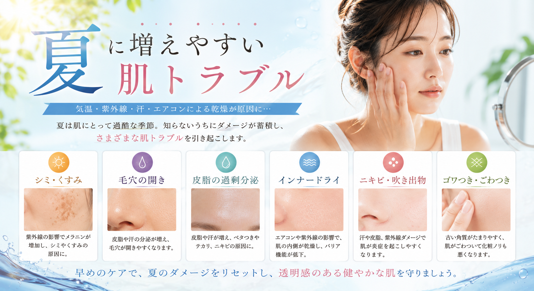 夏に増えやすい肌トラブル