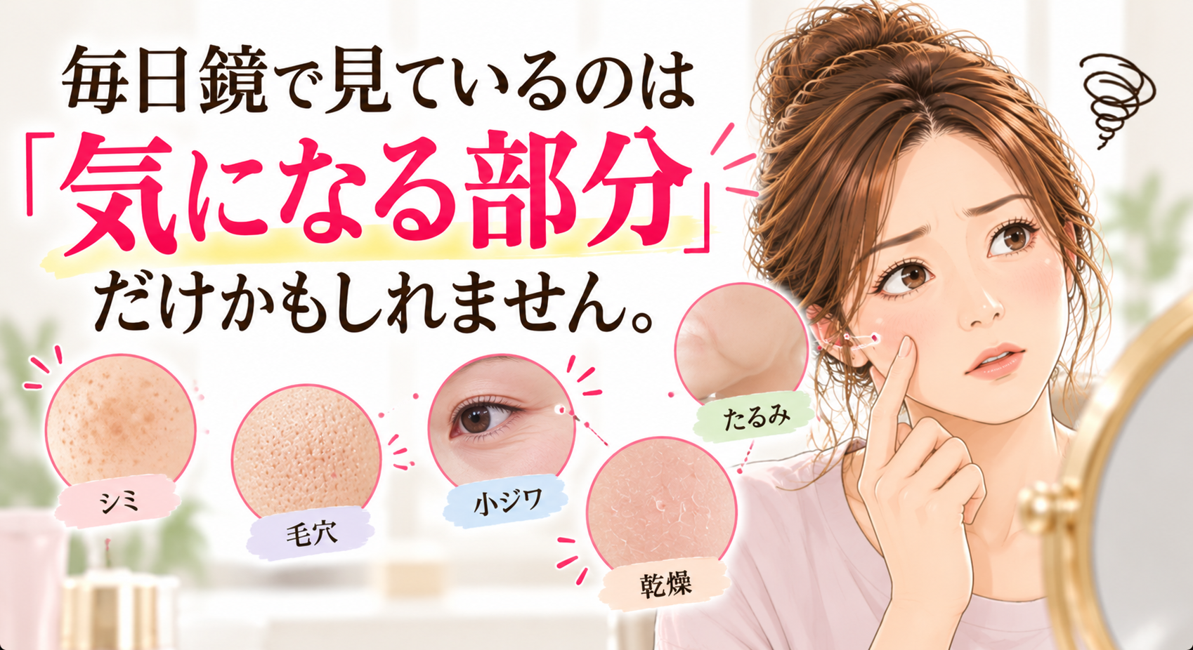 鏡に映る肌悩みチェック